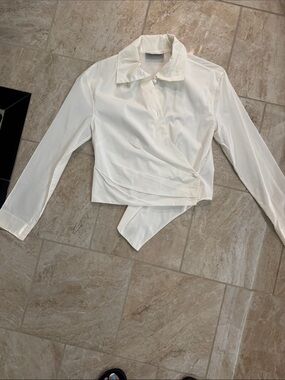 Tory Burch White Long-Sleeve Wrap Bodysuit Top